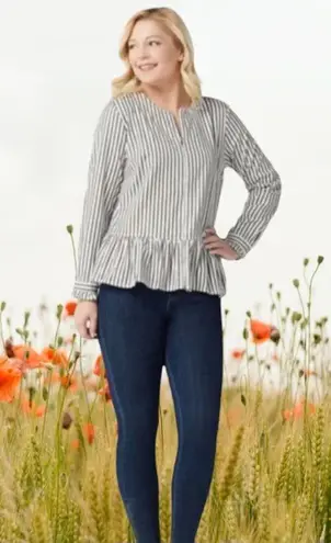 Denim and company super cute blue and white striped zip up jacket/top