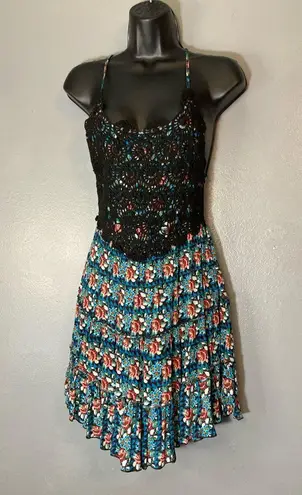Sea Gypsies By Lost Black and Blue Crochet Mini Sundress