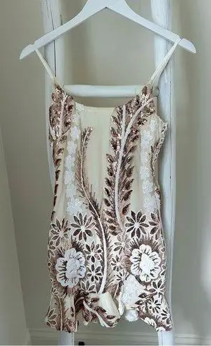 Angel Biba Selfie Leslie Party Mini Gold Sparkly Floral Dress Size Small