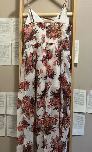 White Romper with a Long Train, Red Flower Prints, and Zipper in the Back Size M