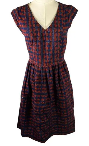 Mata Traders Women's Blue and Orange Print Dress Size S Cotton Pockets Boho