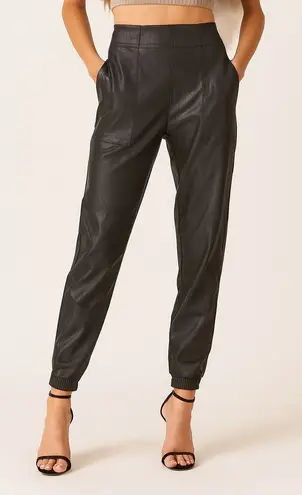 Spanx  Faux Leather Black Joggers Pants High Rise Elastic Waist Pockets Edgy M - Image 1
