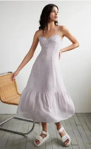 Wilfred Broadway Midi Dress Purple Floral Print Spaghetti Strap Summer Casual