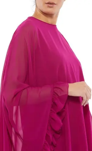 Mac Duggal 55407 High Neck Ruffle Cape Fuchsia (Pink) Chiffon Mini Dress, Size 8