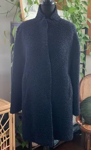 Harris Wharf London Navy Blue Boucle Popcorn Knit Wool Snap Up Coat