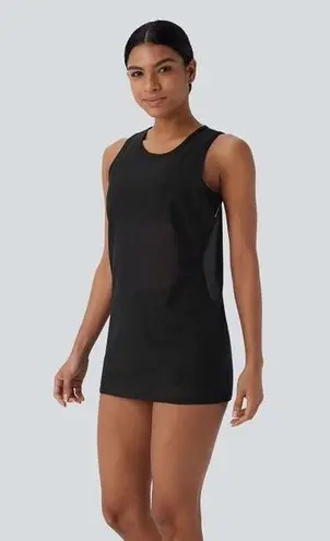 Halara NWT Sheer Round Neck Mesh Longline Running Tank Top Sz XL black