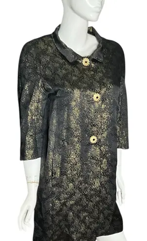 St. John Black Gold jacquard wool silk evening jacket crystal gold tone buttons