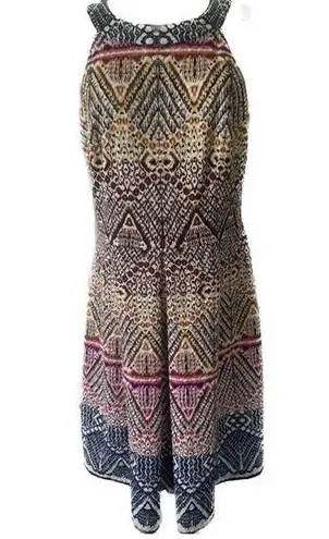 London Times Women's Bohemian Mosaic Geometric Pleated High Neck Shift Dress 10
