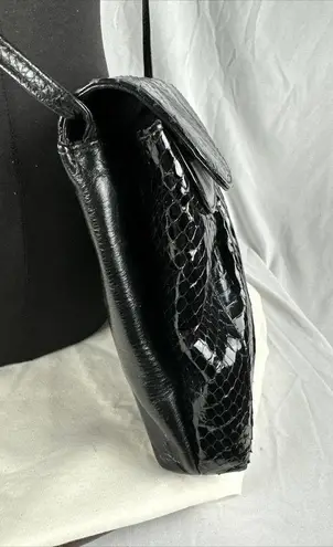 Vintage Jacomo of Paris Crossbody Clutch Purse Black Patent Snakeskin Leather