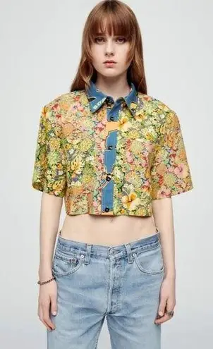 RE/DONE $295 NWT MULTI PINEAPPLE OVERSIZED CROPPED SHIRT SZ SMALL