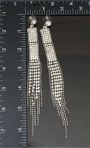 Vintage Unsigned Pavé Clear Rhinestones Drop Fringe Runway Statement Earrings