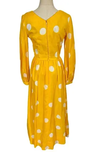 Vintage Tori Richard Honolulu for I. Magnin Polka Dot Long Sleeve Maxi Dress Yellow Size XS