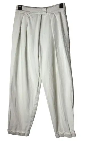 Oak + Fort Pants Women 4 Ivory Linen Blend Pleated Crossover High Waist Preppy