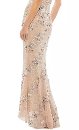 Mac Duggal NWOT Pink Embellished Bateau Neck Cap Sleeve Floral Beaded Gown Sz 8