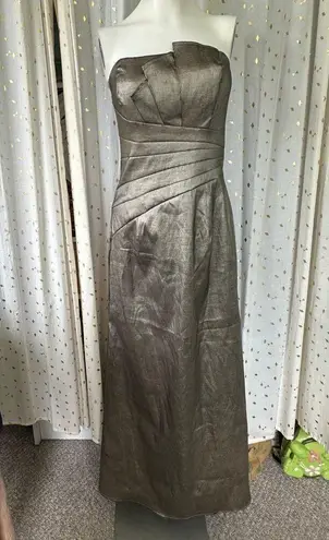 Jessica McClintock Metallic Bronze Pleated Strapless Stretch Taffeta Gown 8
