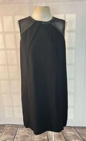 Tahari black faux leather trim sleeveless shift dress size 10