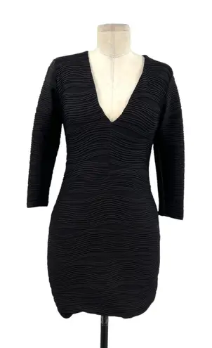 Bec & Bridge Textured Bodycon Mini Dress Ribbed Long Sleeve Black Size US 4