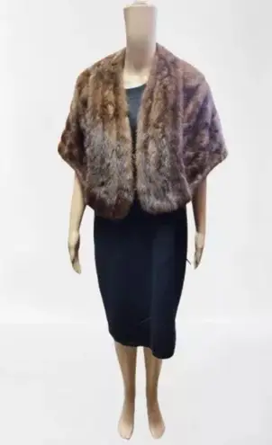 Vintage Genuine 100% Mink Paul Magder Fur Fully Lined Floral Stole Jacket Sz S/M Brown Size M