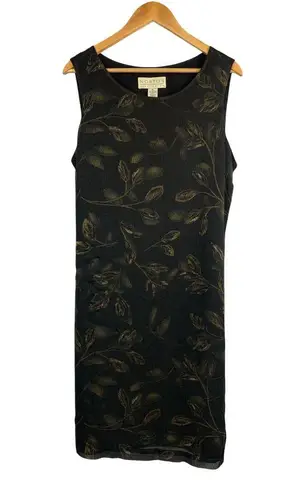 Norton Mcnaughton Sleeveless Black & Gold Leaf Pattern Dress XL Polyester