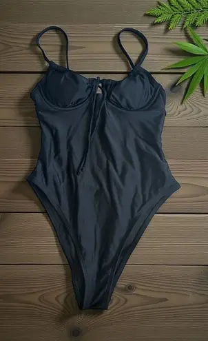 XHILIRATION Black Bow High Cut One Piece Bathing Suit Size Small