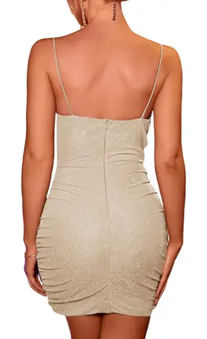 Champagne Sparkly Cowl Neck Mini Dress Gold Size XS