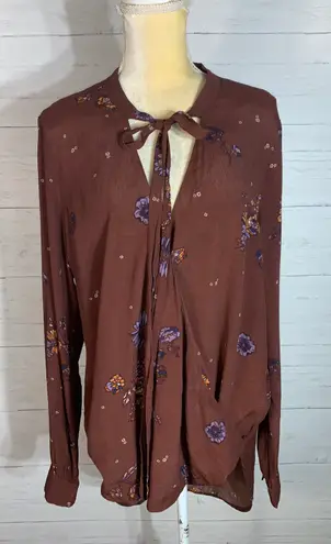 Knot Sisters Brown Floral Print Faux Wrap Blouse size  M - Image 1