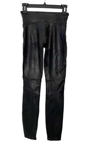 Spanx Women’s Leggings Small Black Faux Leather Moto Tummy Control Oil Shiny
