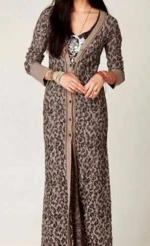 Free People  Kitty To The Max Leopard Knit Button Down Longline Maxi Sweater