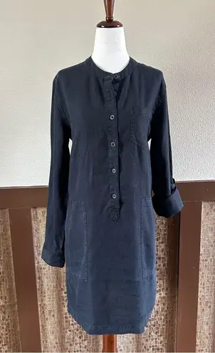 Michael Stars  Molly 100% Linen Long Tab Sleeve Mini Shirt Dress in Black Small