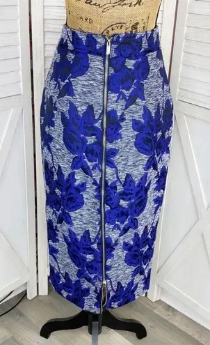 New York & Co. Gabrielle Union Pencil Skirt Floral Jacquard Blue 4 Full Zip Back