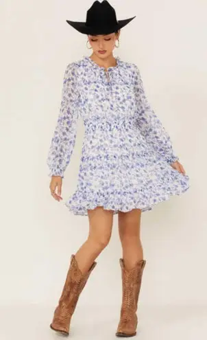 Skies Are Blue ππ Sweet Floral Mini Dress ~ White Cobalt Blue Print Small NWOT