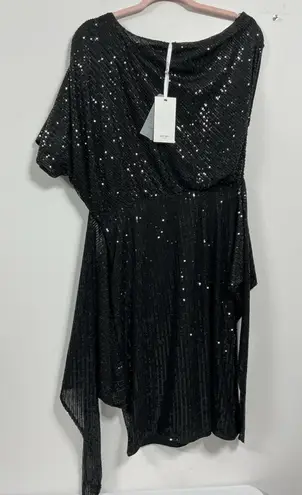 Grace Karin Womans Pullover Wrap Dress Medium black Sequin 1 Shoulder Lined NWT