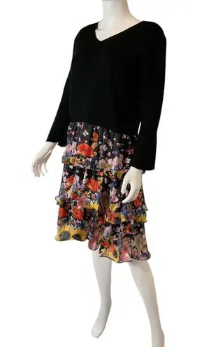 Women Dalia MacPhee blk/multicolor long sleeve ruffle layered dress. XL