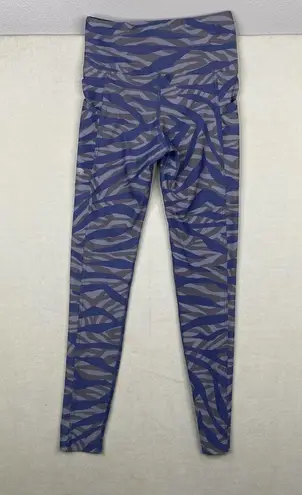 Women's Running Bare Gray Blue Zebra Print W/ Pockets Athletic Leggings