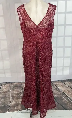 Slny sleeveless maroon red embroidered sequined lace gown size 16