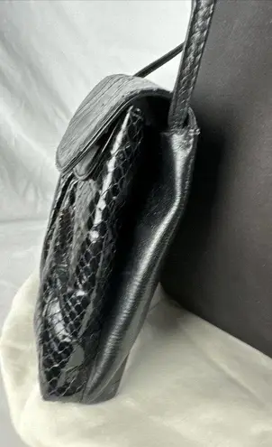 Vintage Jacomo of Paris Crossbody Clutch Purse Black Patent Snakeskin Leather