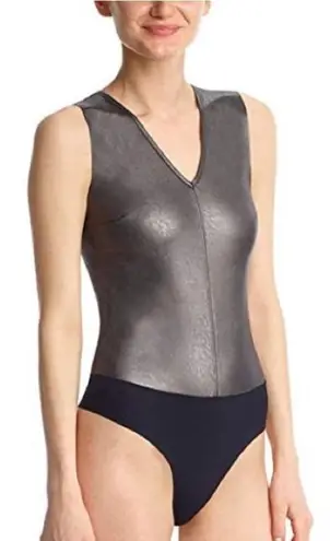 Commando  Faux Leather Deep V Bodysuit in Gunmental