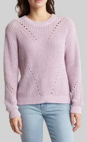 Marine layer Ramona Pointelle Cotton Crewneck Sweater Lilac Purple Size Small