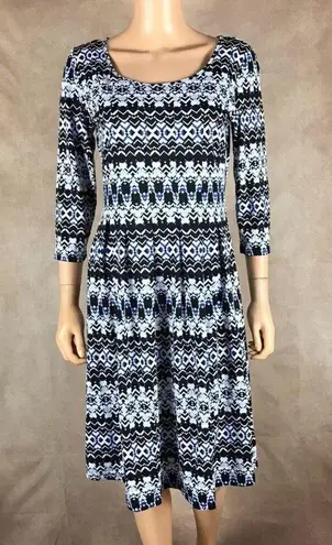 Ny Collection Geo-Patterned 3/4-Sleeve Jersey Dress NWT Medium Petite