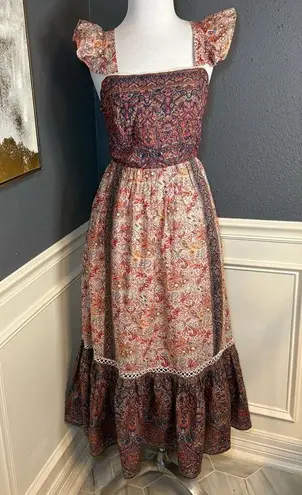 Haute Hippie Flutter Sleeve Twin Print Flounce Hem Floral Maxi Dress