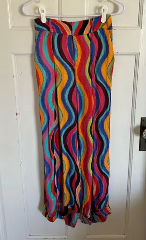 Farm Rio for Anthropologie colorful squiggle stripe wide leg pants size XSP