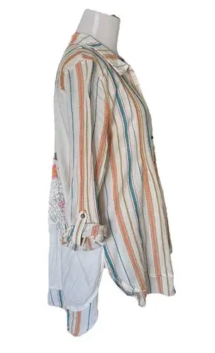 Aratta Silent Journey Embroidered Back Stripe Button Down Top | Small