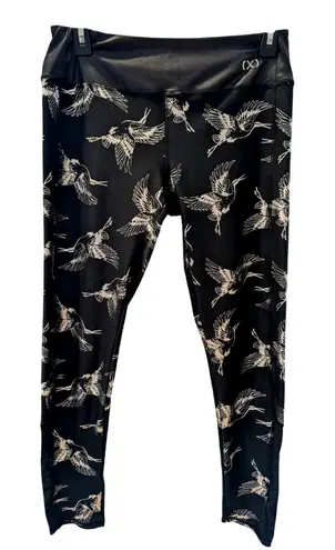 2(X)IST Black Silver Crane Print Leggings Medium