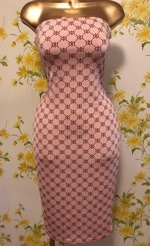 bodycon tube midi dress fancy print blush size S Pink