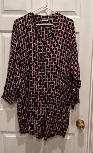 Masai Womens Oversize Tunic Top Pink Black Geometric Button Down 3/4 Sleeve L Black Size L