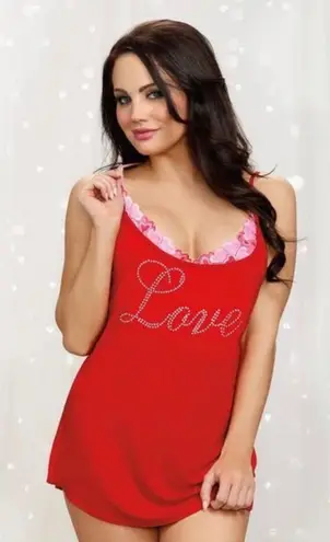 Dreamgirl Rhinestone Love Chemise With Brallete Set Size Medium