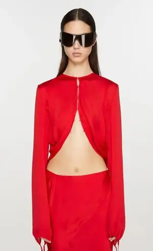 Acne Studios Long Sleeve Blouse in Bright Red 42 New Womens Silk Top