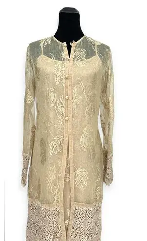 Sue Wong | Medium | Nocturne Elegance Lace Crochet Two-Piece Dress Cardigan Set