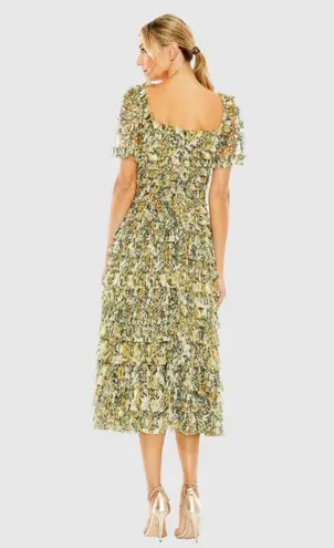 Mac Duggal Multicolor Short Sleeve Micro Ruffle Tea Length Dress- Size 16 NWT