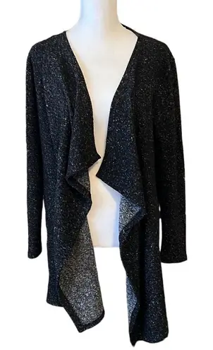 Cute flowy drapey blk/wht nubby fabric open front cardigan GUC Black